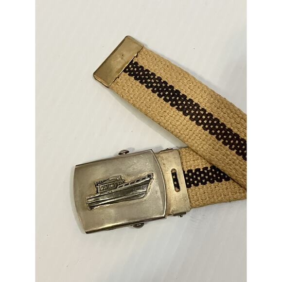 VTG Nautical Belts Canvas Webbed, USA Brass Military Buckle Ship & Wheel Boating - Picture 4 of 9